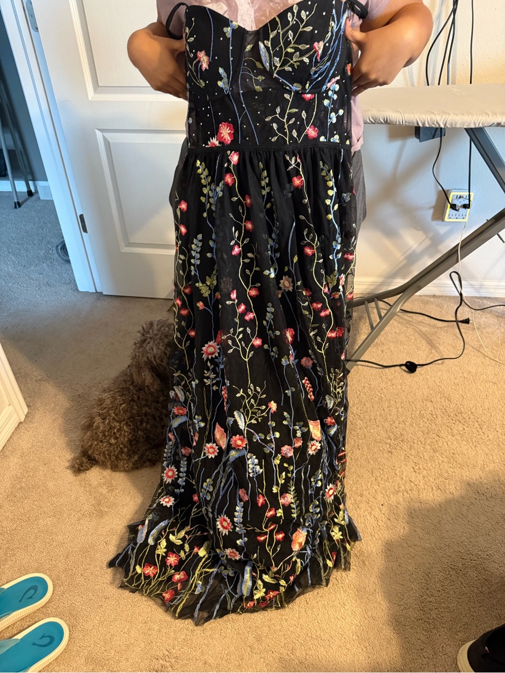 City Studio Black Maxi Dress with Multicolor Floral Embroidery